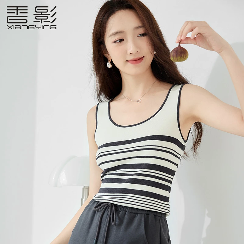 【直播专享】N843198背心吊带 香影条纹针织吊带背心女夏秋新款撞