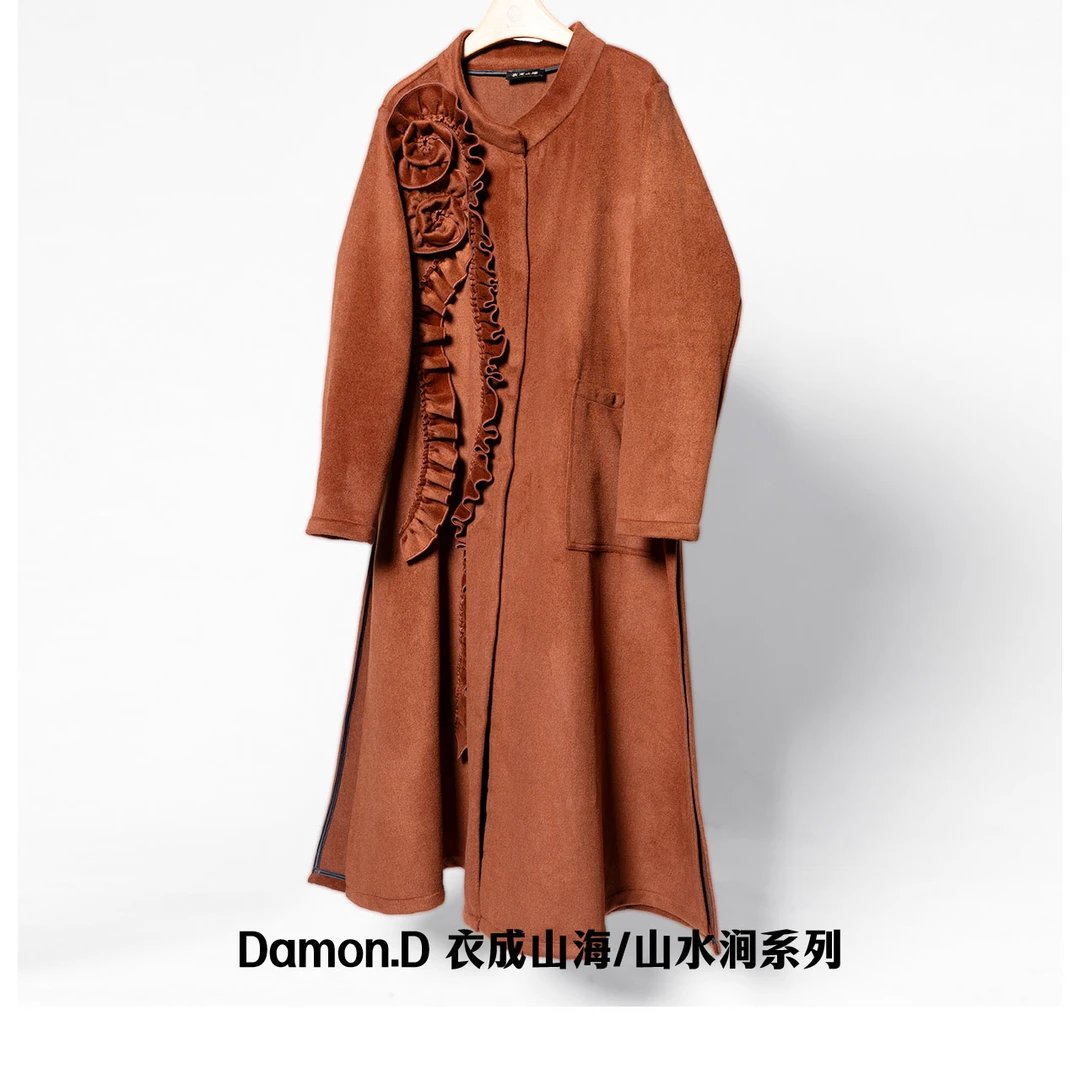 【大海轻奢】W23780新款咖色盘花设计师款时尚大衣