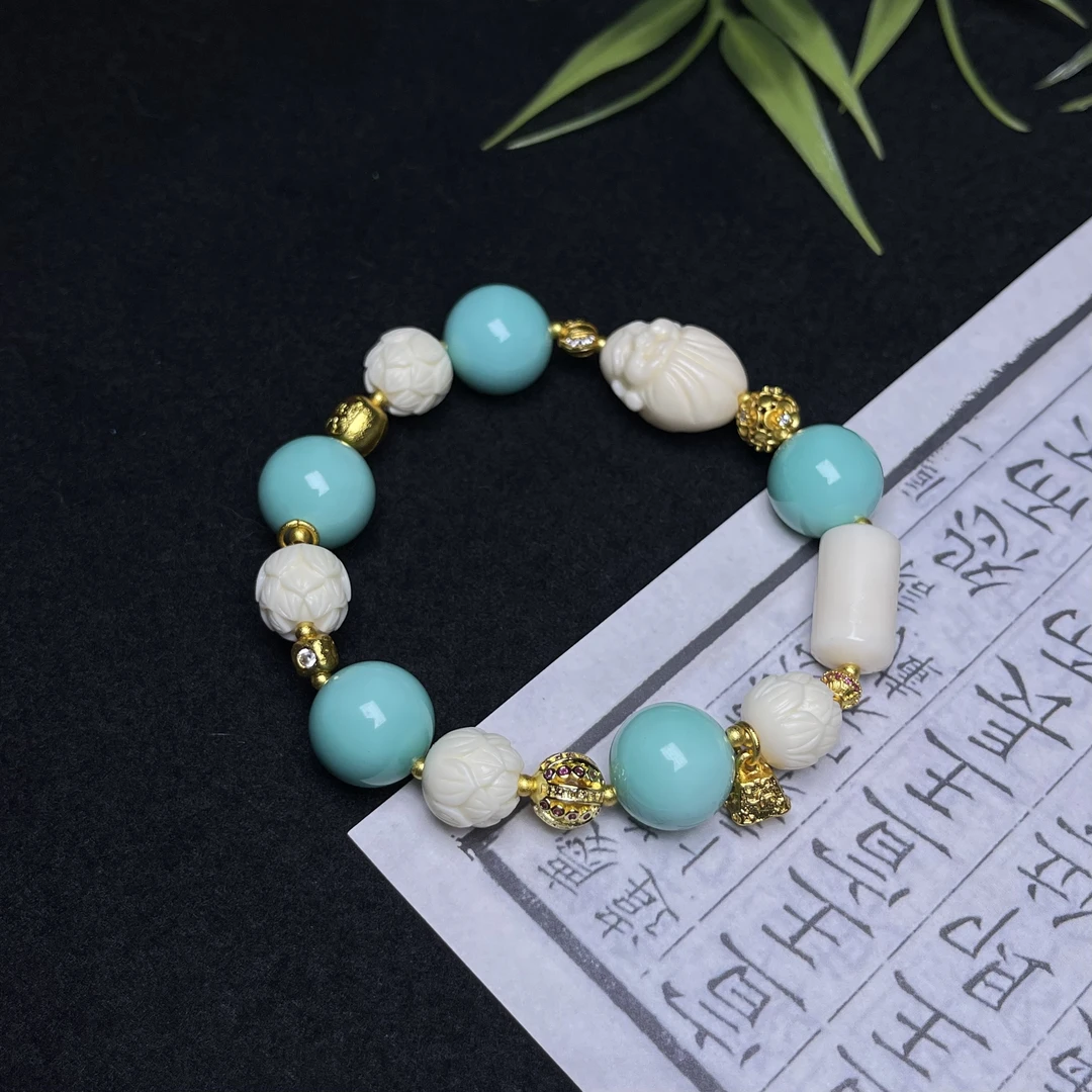 合金手链 湖北十堰果冻绿矿松时尚石雕气质手工百搭女士单圈老型