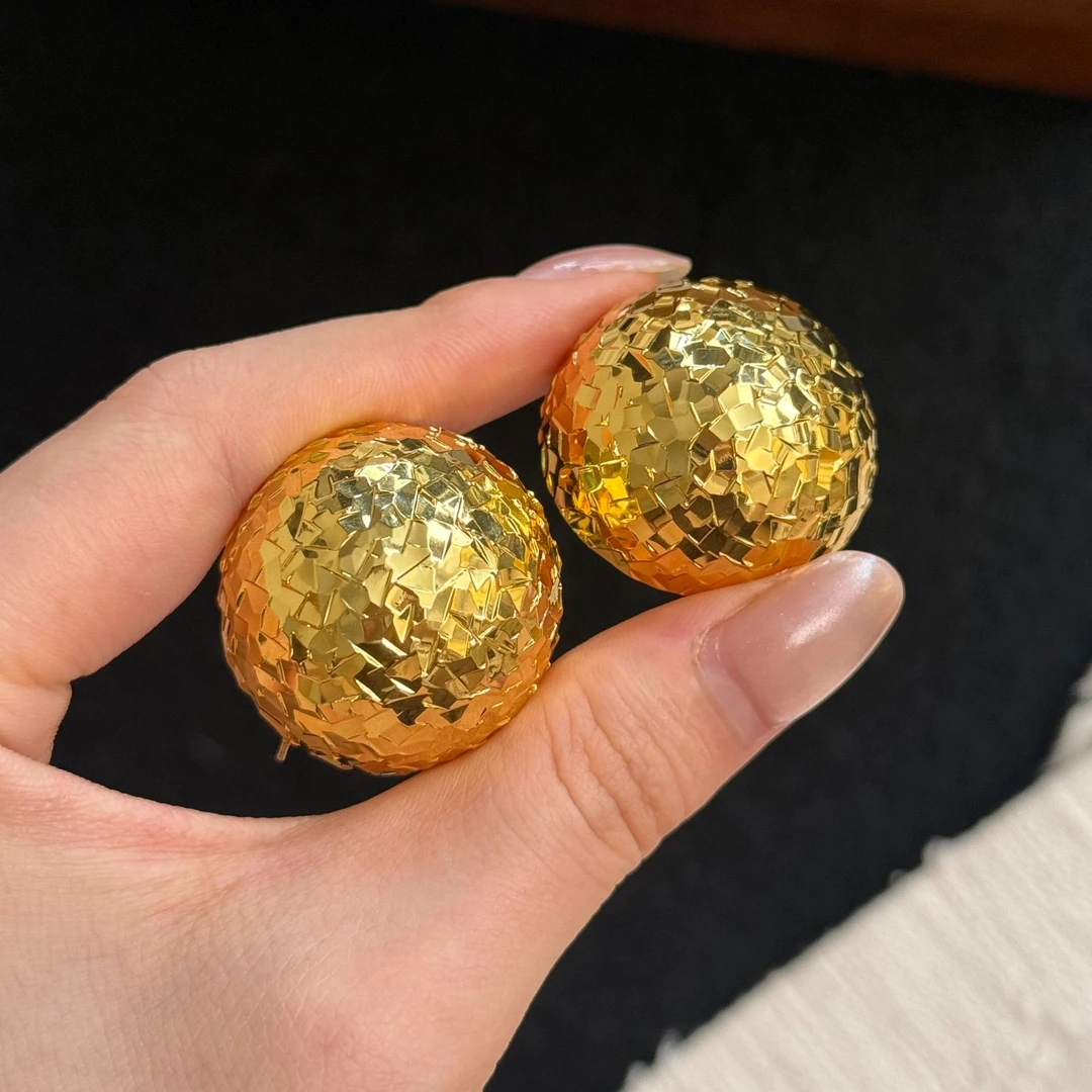黄铜耳饰 【星痕】CNC精工褶皱肌理耳饰轻奢小众高级感金属球形耳环