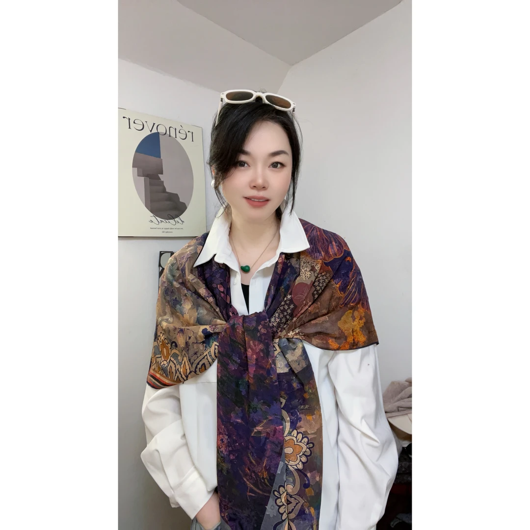 【莲哥服饰】140*140烧花丝巾围巾百搭香云纱提花大方时尚花色国风