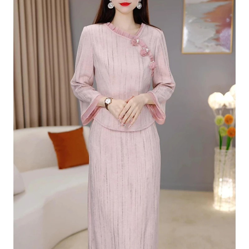 【半身裙+上衣】B39粉色套装优雅气质时尚减龄显瘦设计感春季新品