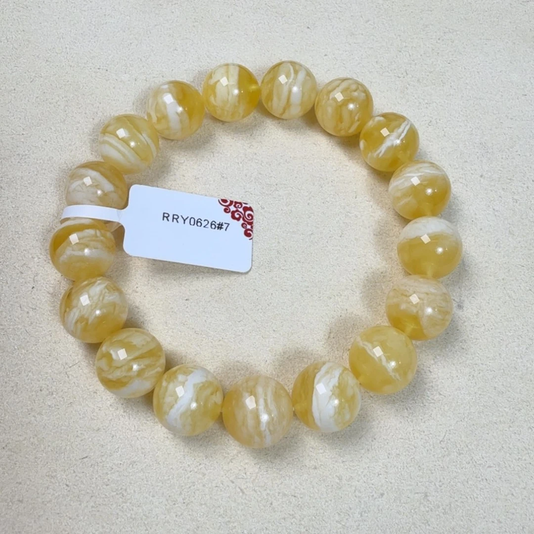 未镶嵌蜜蜡手链12+俄料金瓷白虎皮纹精工圆珠手串