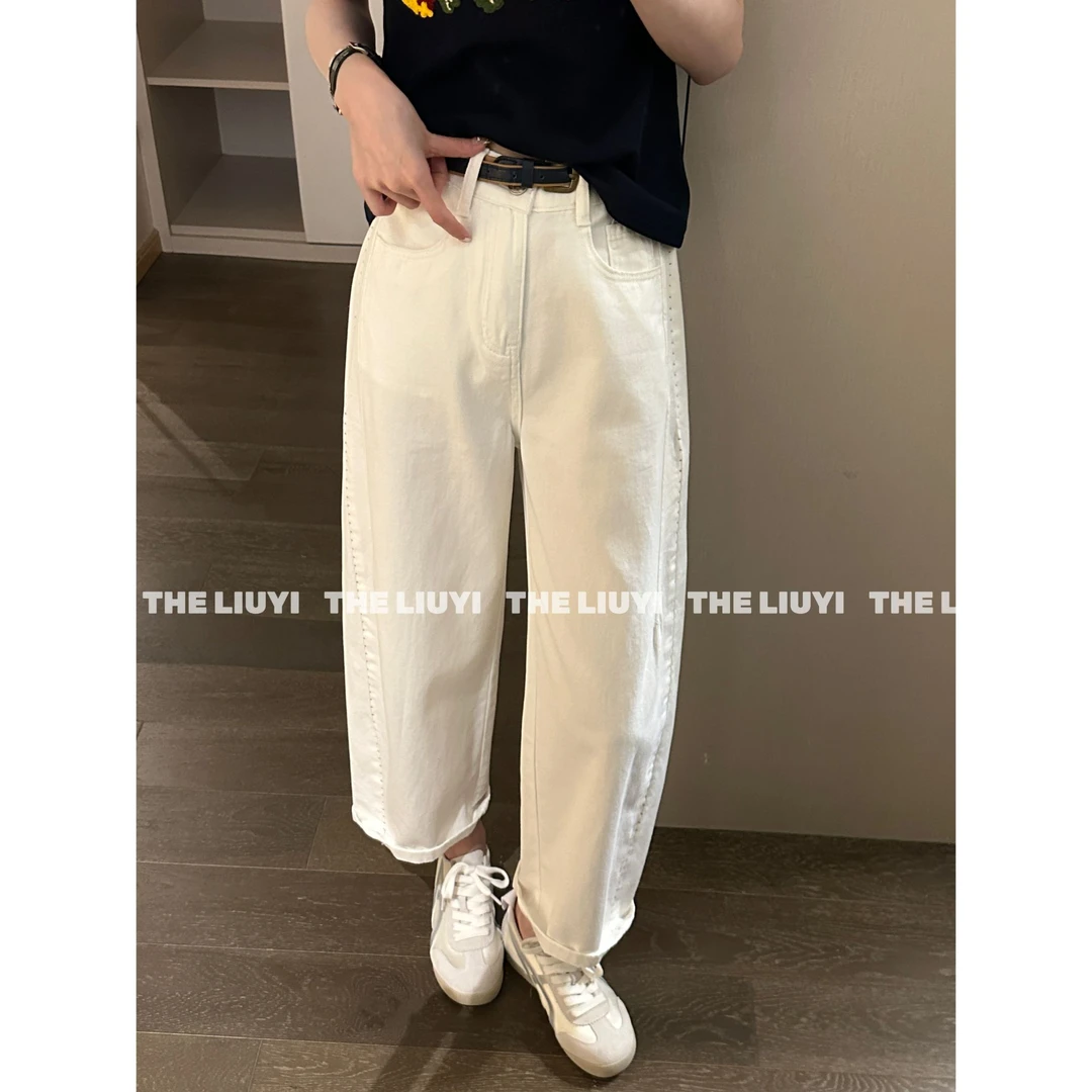 【LIUYI】夏季高腰莱赛尔白色直筒牛仔裤56078