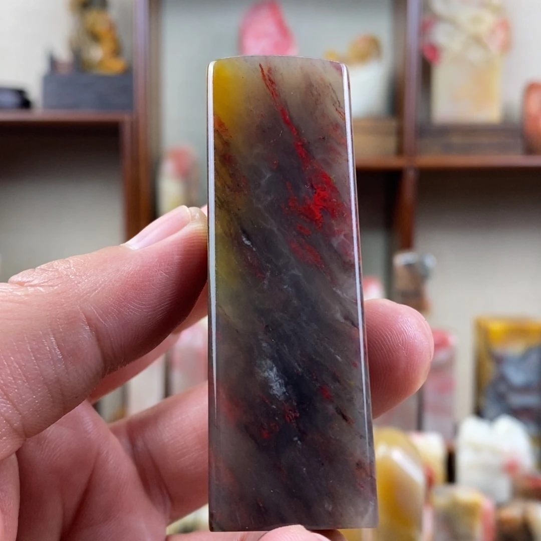 印石巴林石巴林石牛角冻鸡血素章