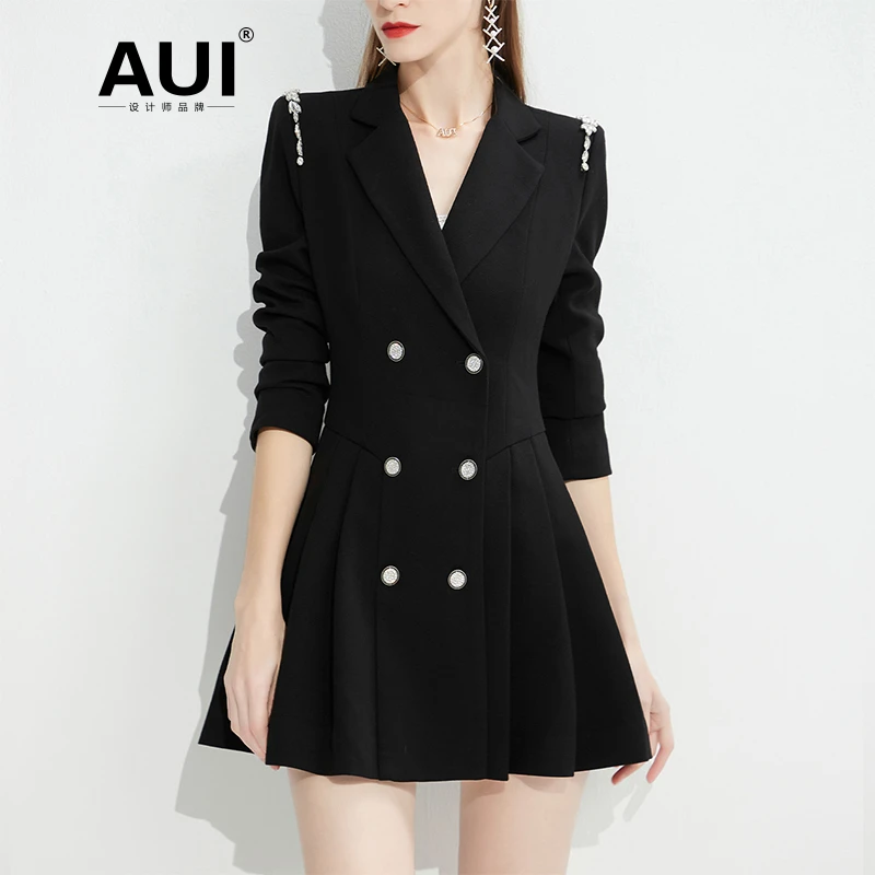 AUI黑色职业气质西服外套设计炸街修身西装裙LGZ-21J049022