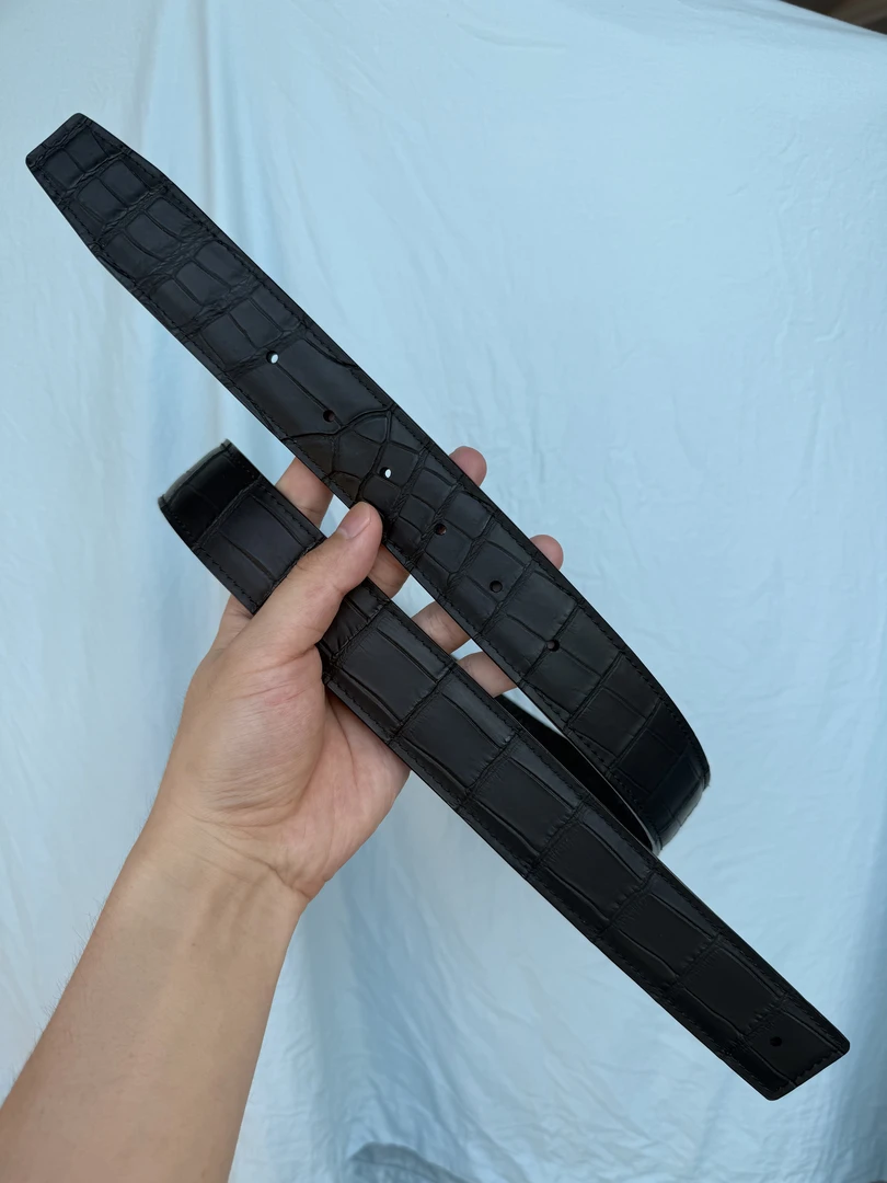 （单腰带）3.8宽鸵鸟皮+鳄鱼皮双面腰带礼盒装-建