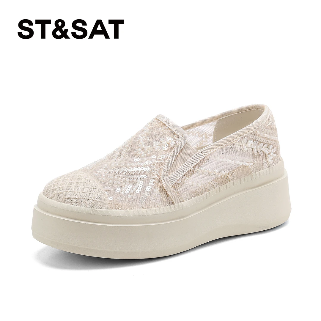 St&Sat/星期六2025新款透气时尚休闲鞋百搭网面小香风渔夫鞋女鞋