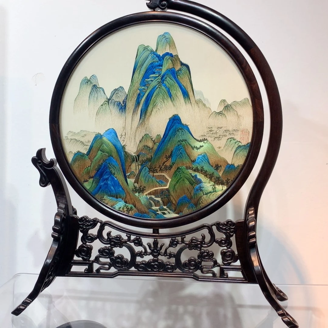 刺绣L****a纯手工苏绣千里江山摆台