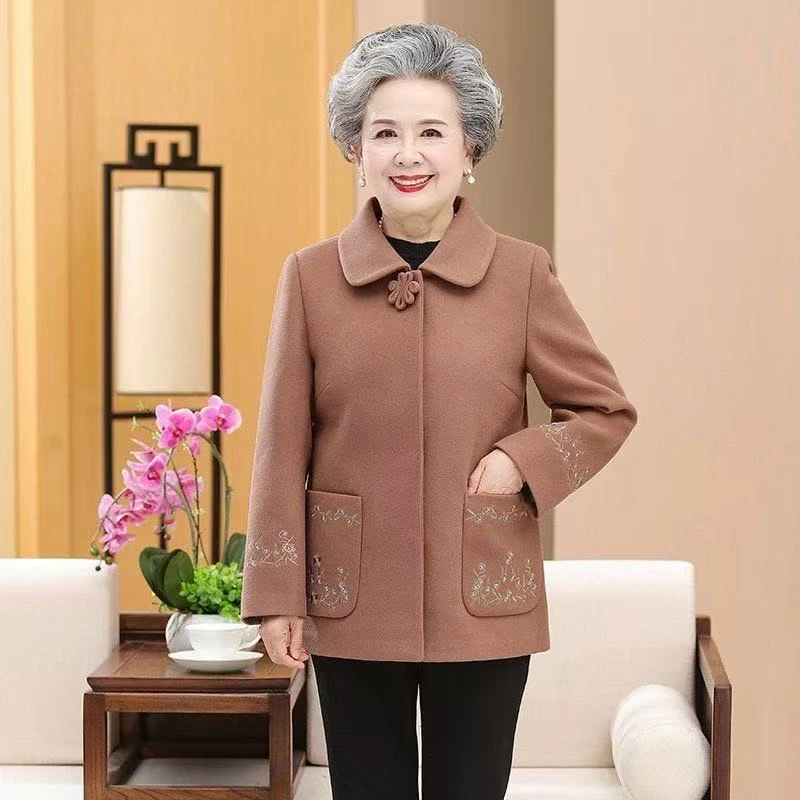 8230-奶奶春秋外套女中老年人秋装上衣老人太太毛呢新款衣服【亚】