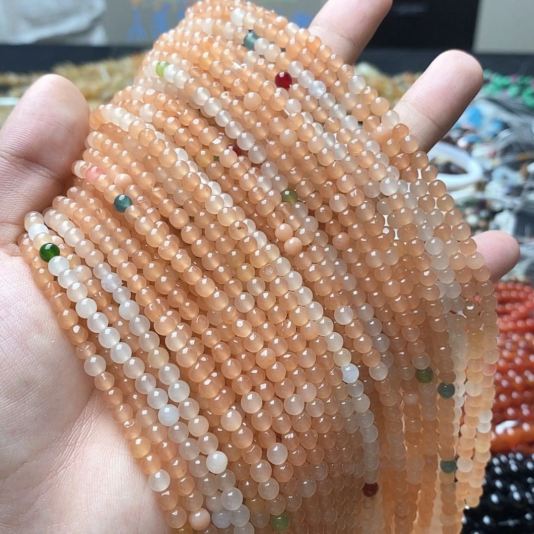玛瑙/玉髓合金珠宝半成品一条天然4mm橘黄玉髓