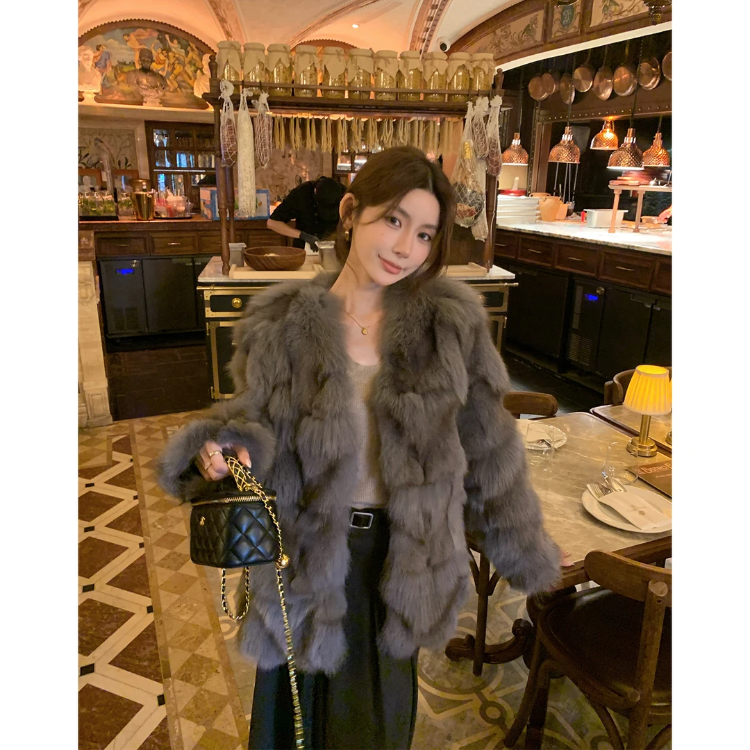 UPFURS高级感狐狸毛皮草外套女中长款V领年轻款冬新款腿毛253030