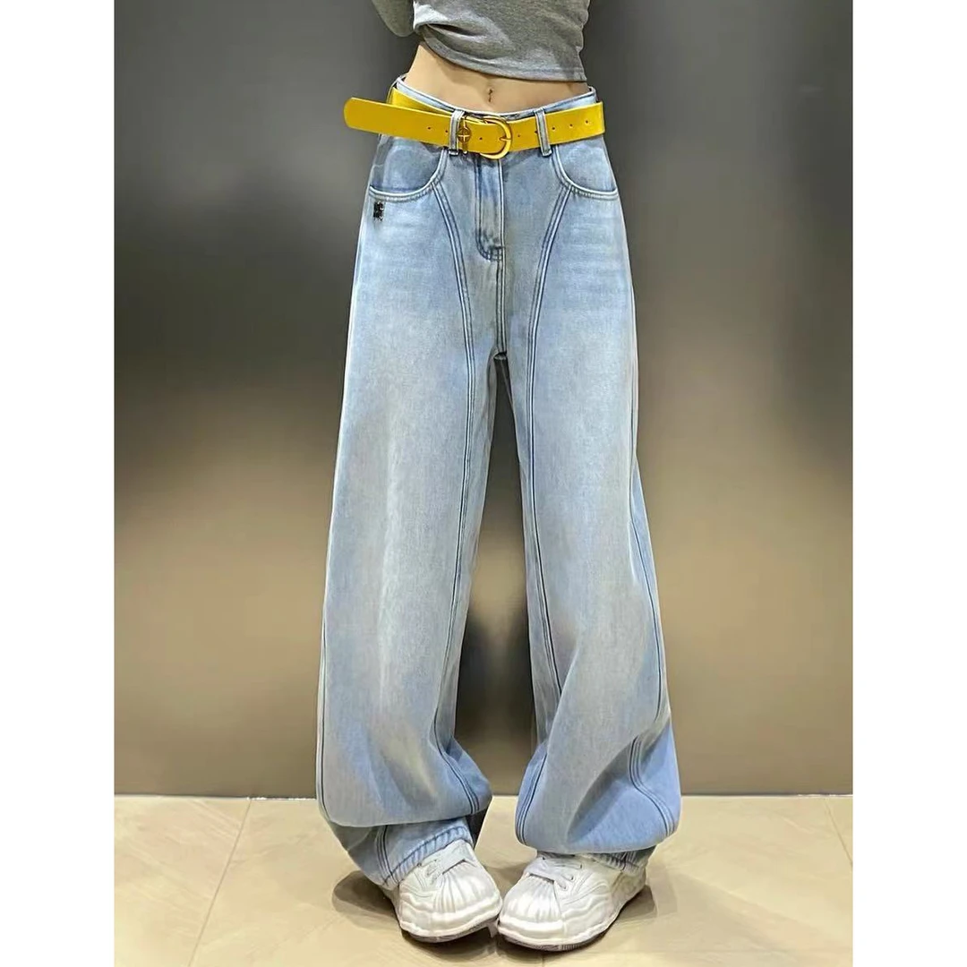 2026春款设计感牛仔裤女高街阔腿裤浅色水洗休闲显瘦阔腿裤Y5011