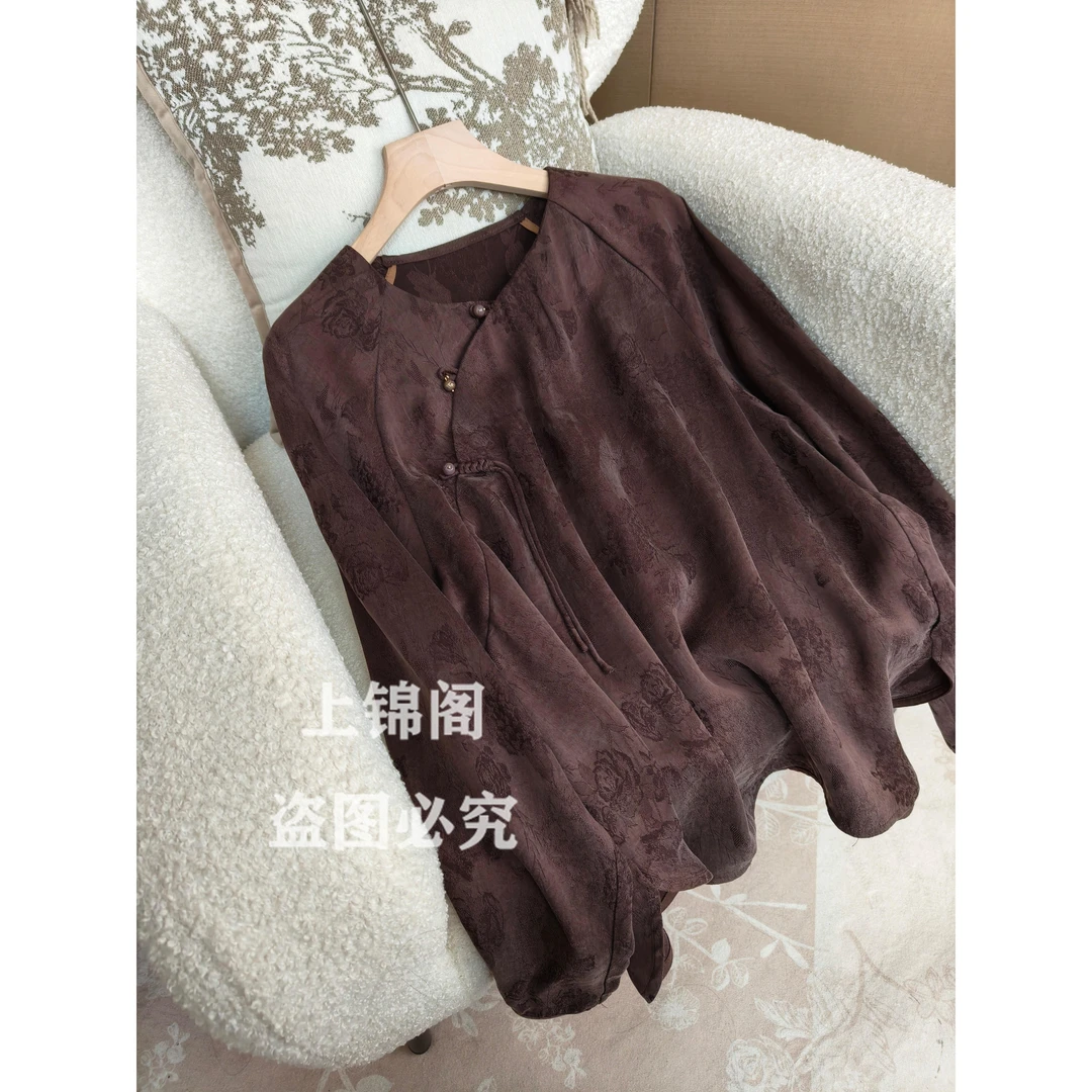 111中式斜襟无领长袖上衣新中式中国风套装时尚女装文艺百搭