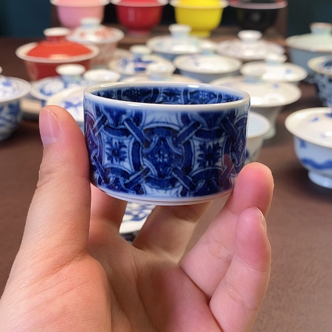 青花锁子甲 纹 一口杯 60cc