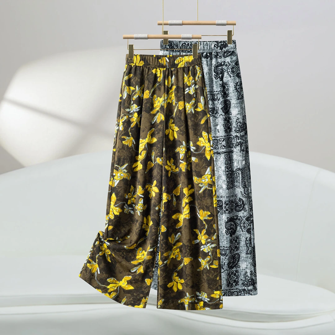 花色裤子2025新款今年流行爆款阔腿裤宽松直筒裤冰丝休闲裤女长裤