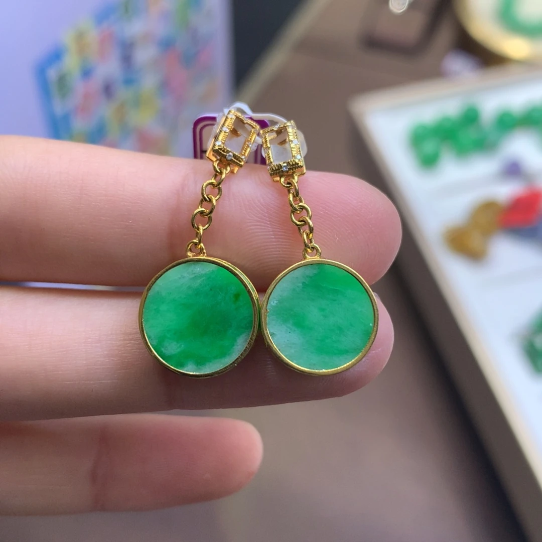 翡翠18K金镶嵌耳饰翡翠