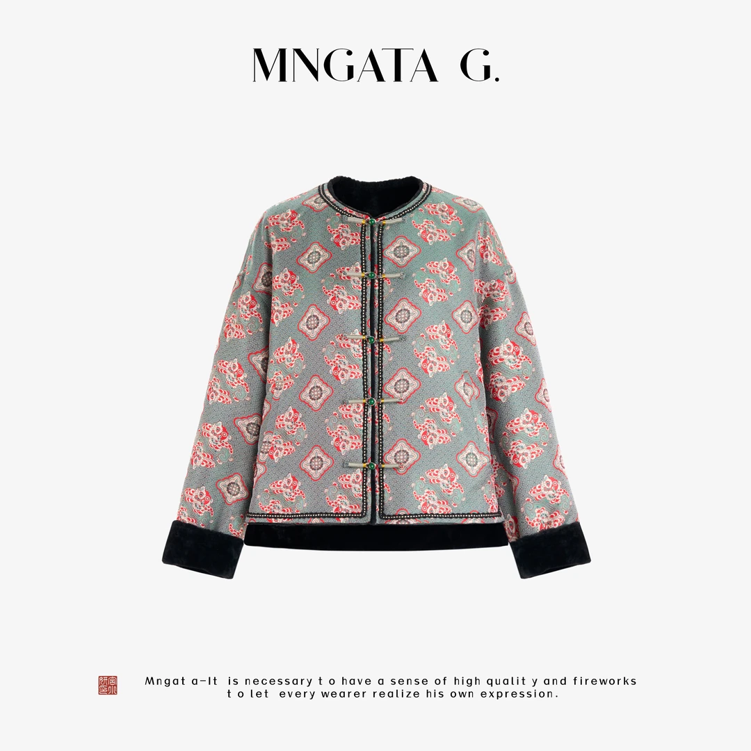 MNGATA G.宫小妍【曼奢羊皮·狮狮如意】新中式双面秋冬外套5080169