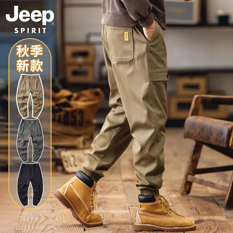 吉普美式男士工装裤春秋季复古男裤2025新款宽松男装加绒休闲裤子