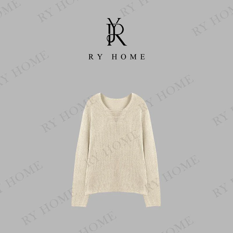 【容雨RYHOME】樱花国进口和纸砂天丝＋亚麻V领长袖毛织衫251M2870
