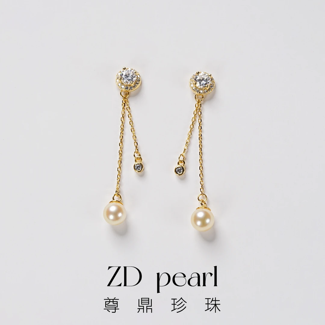 【TNS】尊鼎珍珠-S925银海水珍珠中国南珠羽皇金色耳钉5-6mm