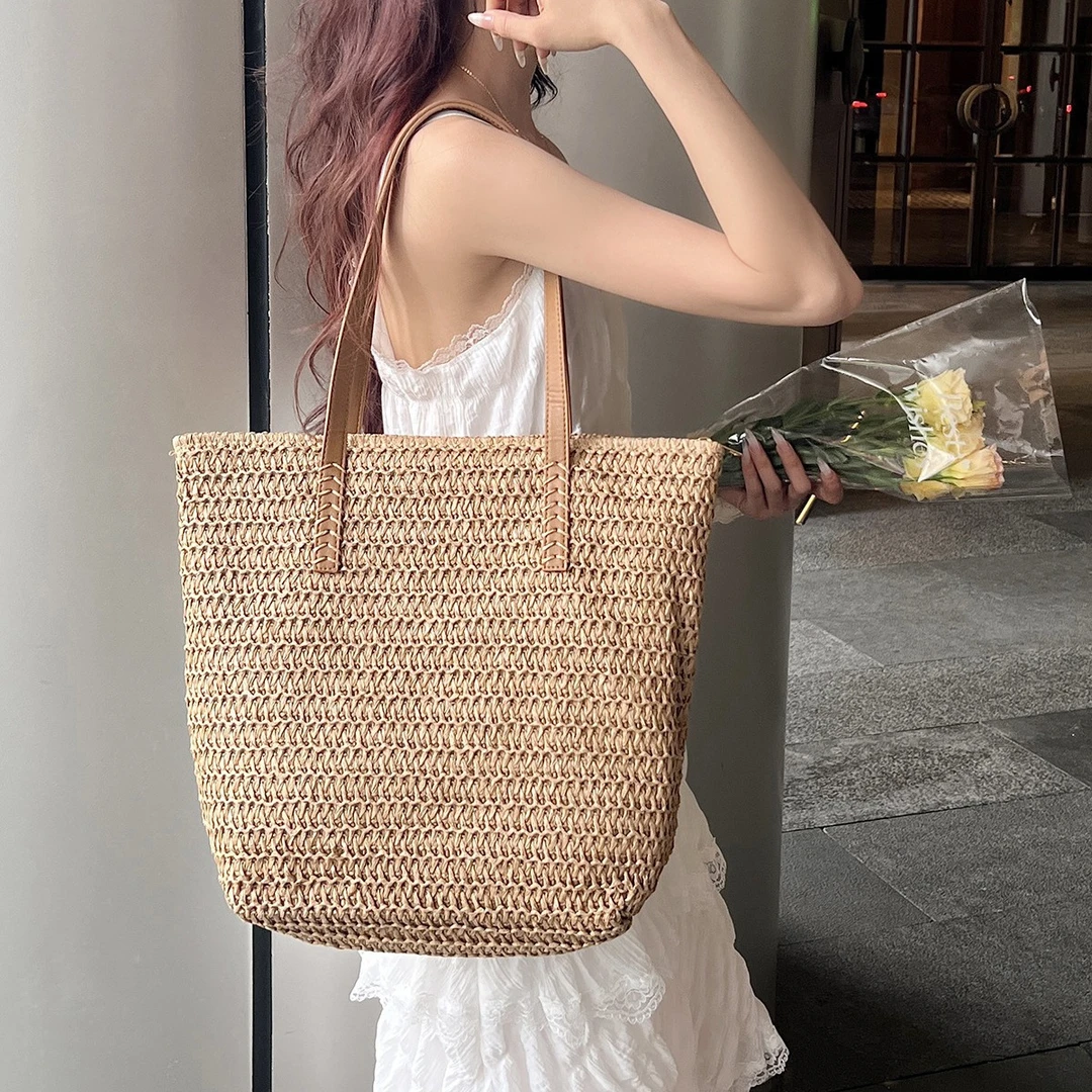 高颜值时尚小众单肩女包新款编织手提海边大容量包包度假沙滩包