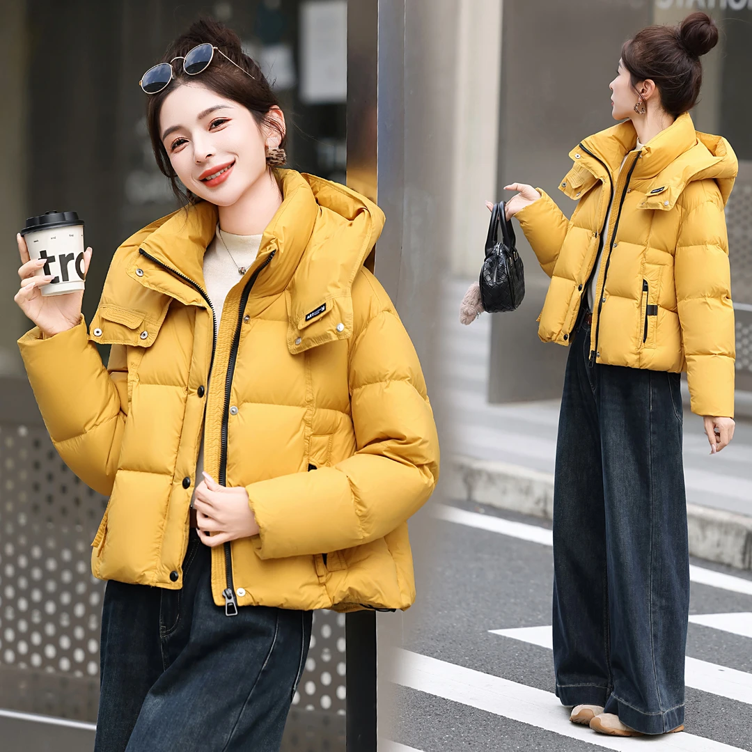 2025白鸭绒姜黄色羽绒服防风短外套2025冬季新小个子洋气高贵上衣