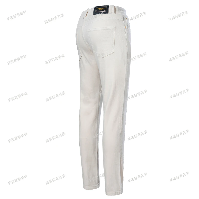 2025春夏米色高奢高定款男士修身小直筒牛仔裤