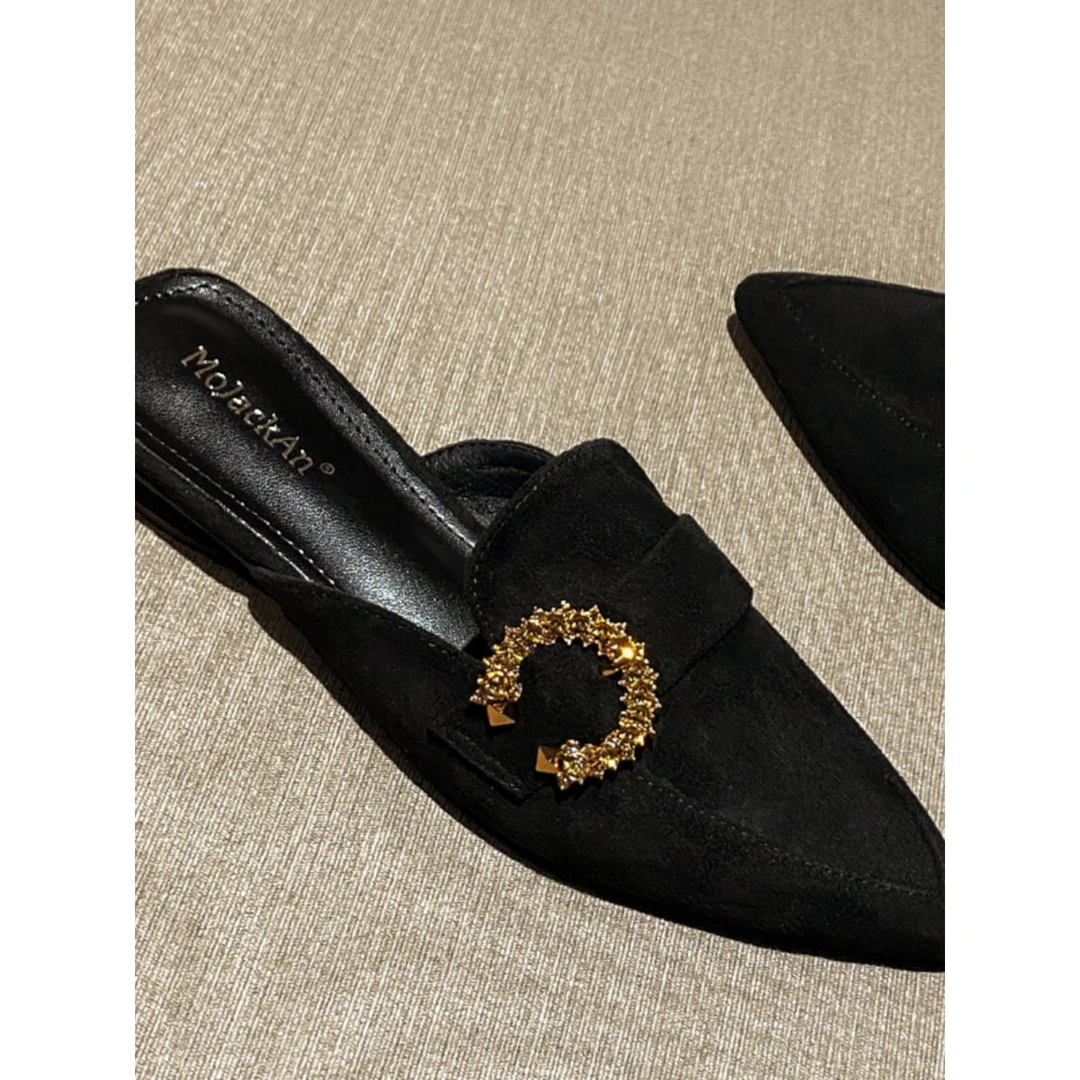 广州女鞋真皮新款气质半托单鞋软底法式尖头包头半拖鞋女夏外穿凉