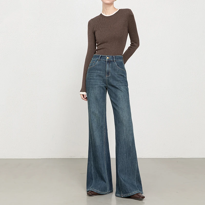 复古微喇裤女加绒牛仔裤2025冬季新款高腰显瘦加厚气质喇叭牛仔裤