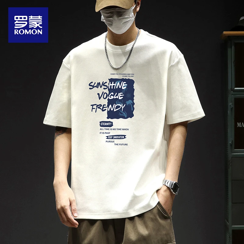 罗蒙夏季薄款圆领T恤男士高街潮牌凉感短袖上衣2025新款百搭休闲