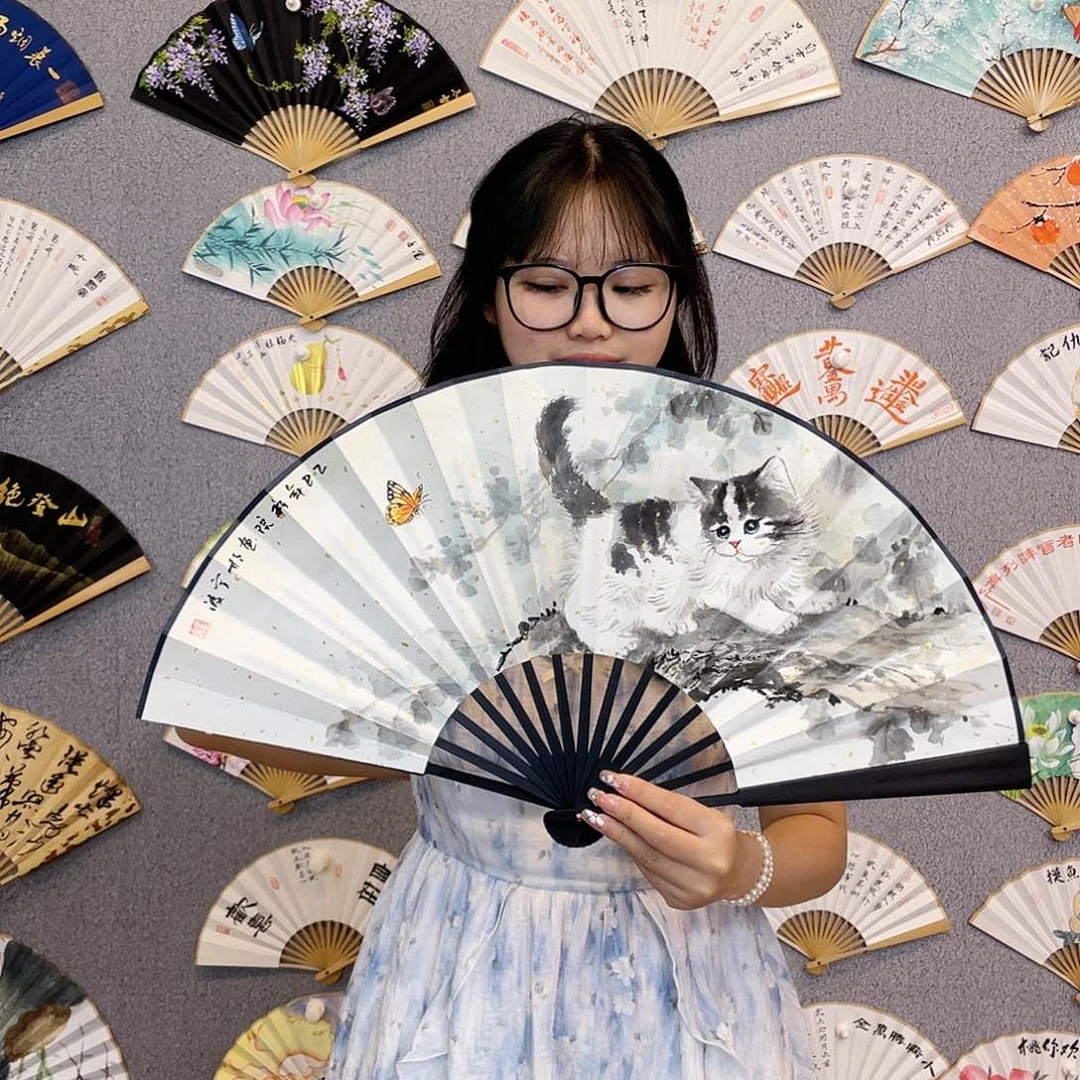 书法10寸-仿乌木福利折扇（默认粘好）