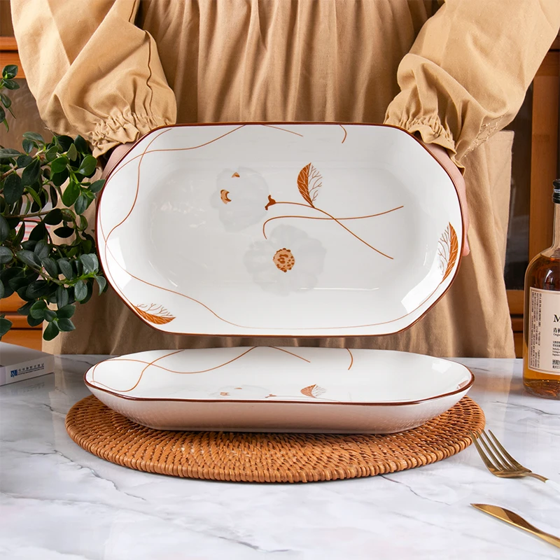 2只12英寸岁月静好鱼盘家用盘子长:30.8cm宽:18cm高3.8cm破损补发