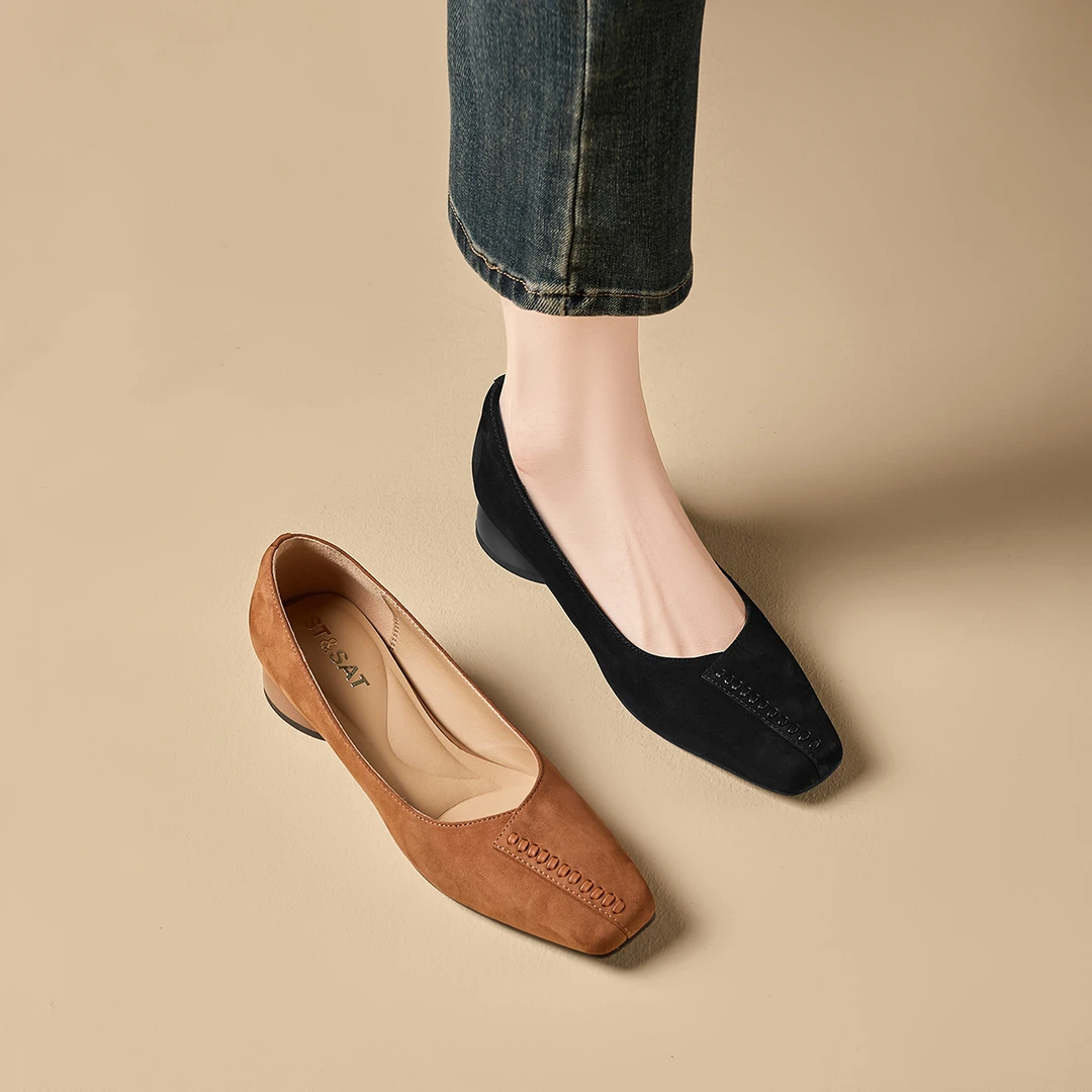 羊皮/3cm 星期六新款棕色羊皮单鞋气质典雅休闲风不掉跟柔软鞋