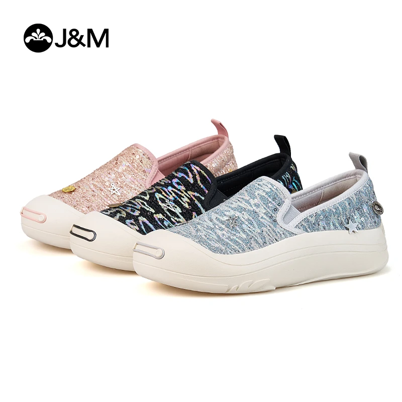 J&M/快乐玛丽小香风蕾丝休闲鞋女亮片2025新款鞋懒人一脚蹬66131W