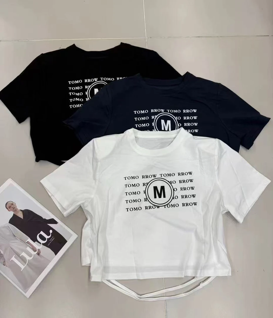 阿玉家&短袖夏季半袖运动m字母短款重工蝴蝶结T恤常规夏款#7601