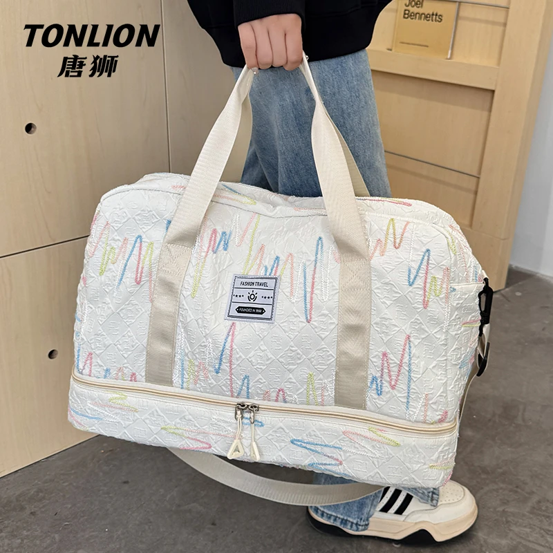 tonlion/唐狮条纹韩版单肩包登机包时尚旅行包健身包女休闲手提包