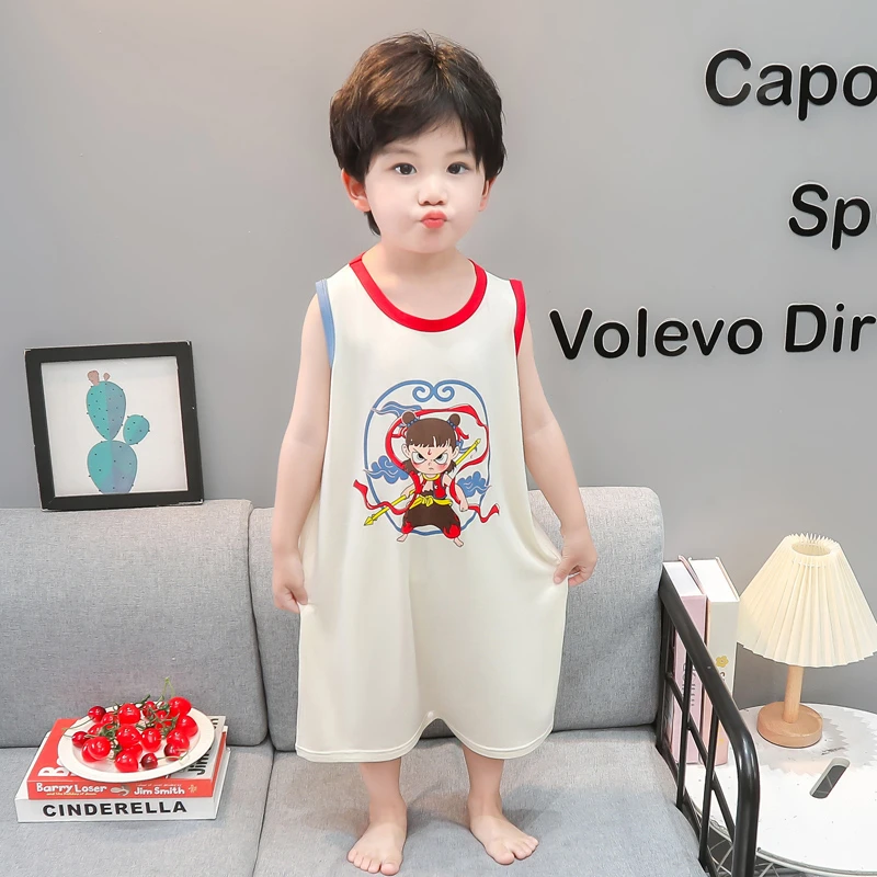 哪吒儿童连体睡衣夏季薄款莫代尔A类男宝宝睡袋婴儿幼童背心睡裙