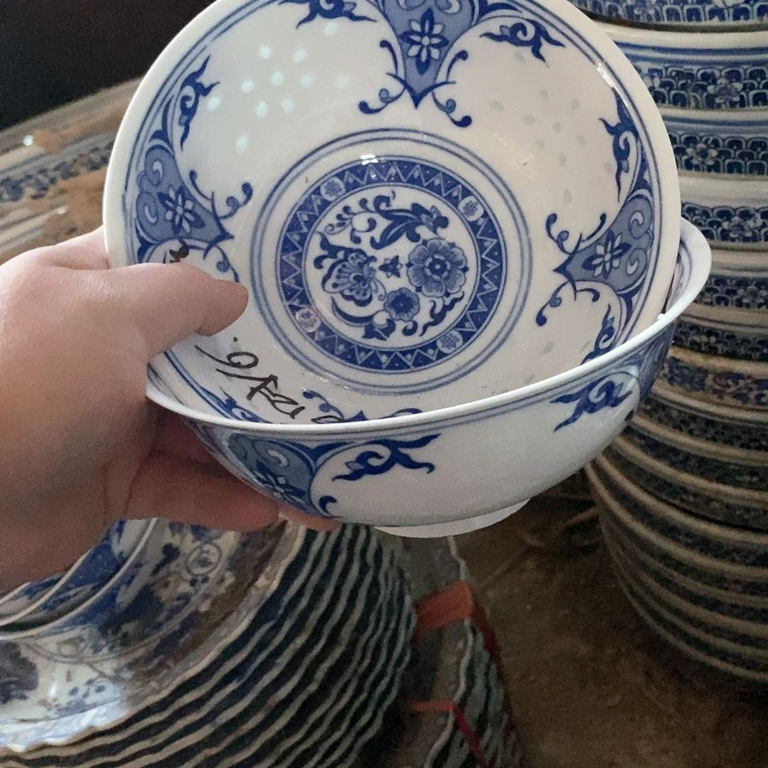 摆件6.5寸青花玲珑瓷碗