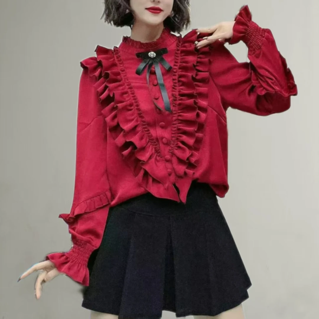 岚岚大码女装高端大气木耳边时髦精显瘦衬衫6881