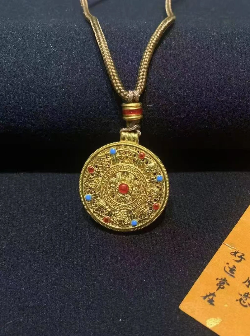 SUNFEEL赛菲尔足 金 古法花丝珐琅八宝罗盘吊坠  礼物
