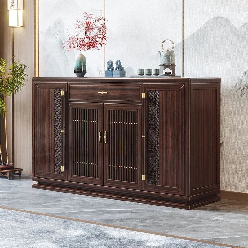 乌金木新中式实木餐边柜家用现代靠墙大容量收纳储物茶水柜子一体