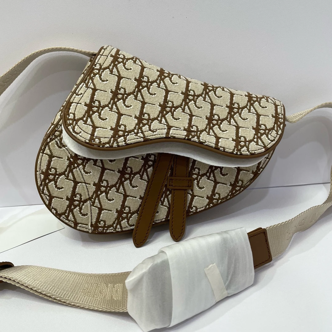 99新 DIOR/迪奥 棕色老花mini马鞍包斜挎包