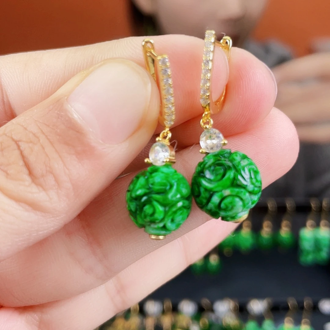 翡翠银S925镶嵌耳饰