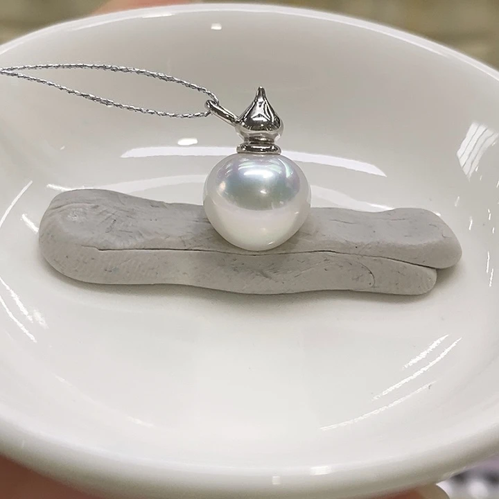 海水珍珠银S925镶嵌吊坠(不含链)宝石光澳白11-12mm