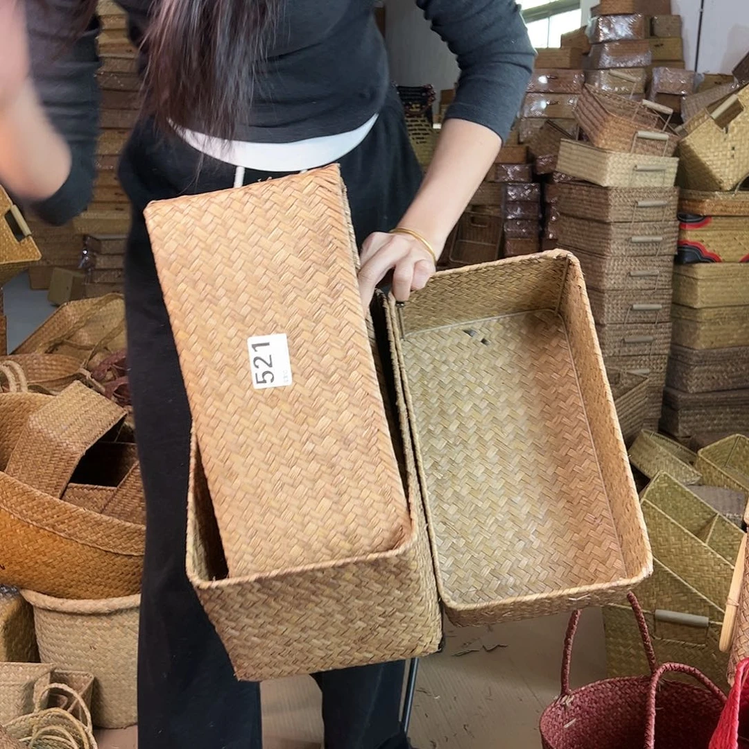哎***4草编包/草编收纳盒微瑕疵