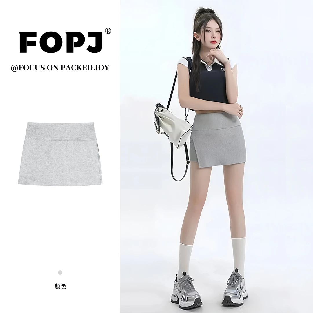 FOPJ时尚灰色运动短裙女夏季新款a字显瘦半身裙子辣妹包臀裙裙裤