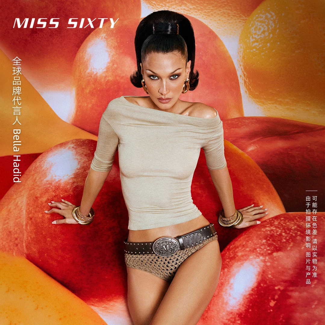 【Bella Hadid同款】Miss Sixty2025夏季新款短袖T恤女斜肩两件式