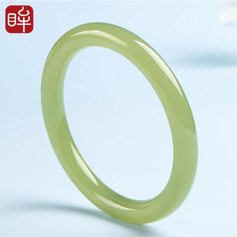 印象眸和田玉手镯 浅绿美人镯 茶晴水玉镯冰透镯子 附证书 NT礼物