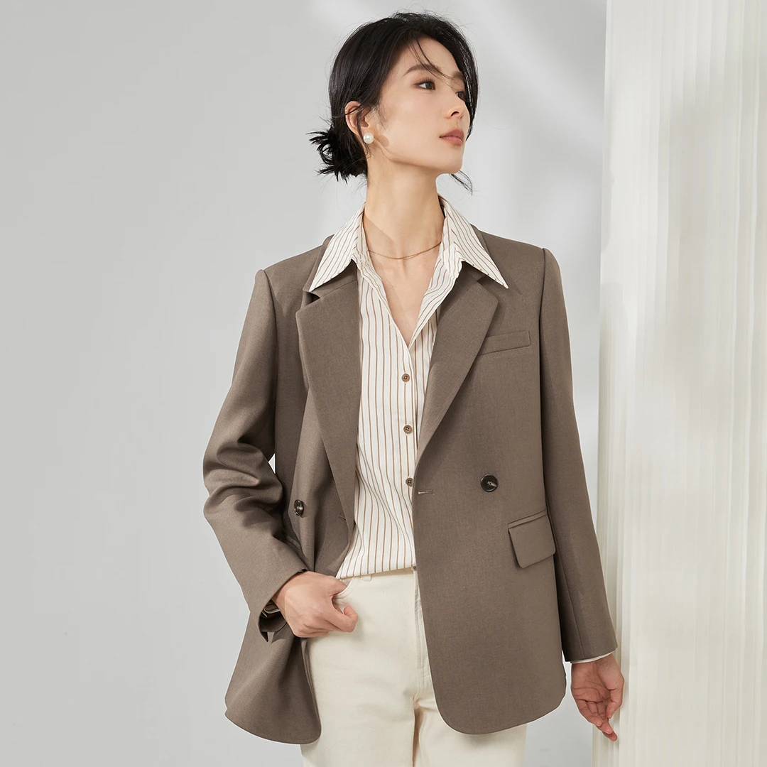 【小北甄选】曼贝8451012咖色西装外套女气质大码洋气时尚西服百搭